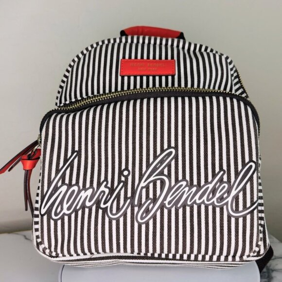 Rare Henri Bendel Brown and White Striped Backpack - Picture 1 of 10